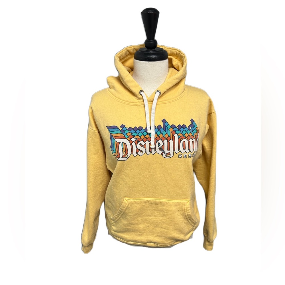 Disneyland Retro Hooded Sweatshirt Sz Small Multicolor Logo Yellow Pocket READ